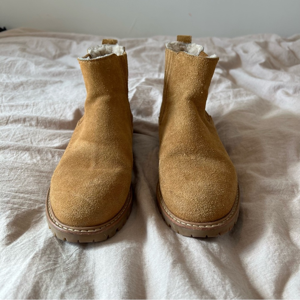 Madewell Carlin shearling suede Chelsea boot ankle booties 6.5 tan brown - Picture 8 of 10